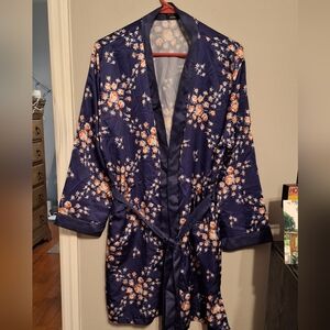 Morgan Lane Fit For Fun Midnight Blue Floral Wrap Silky Robe